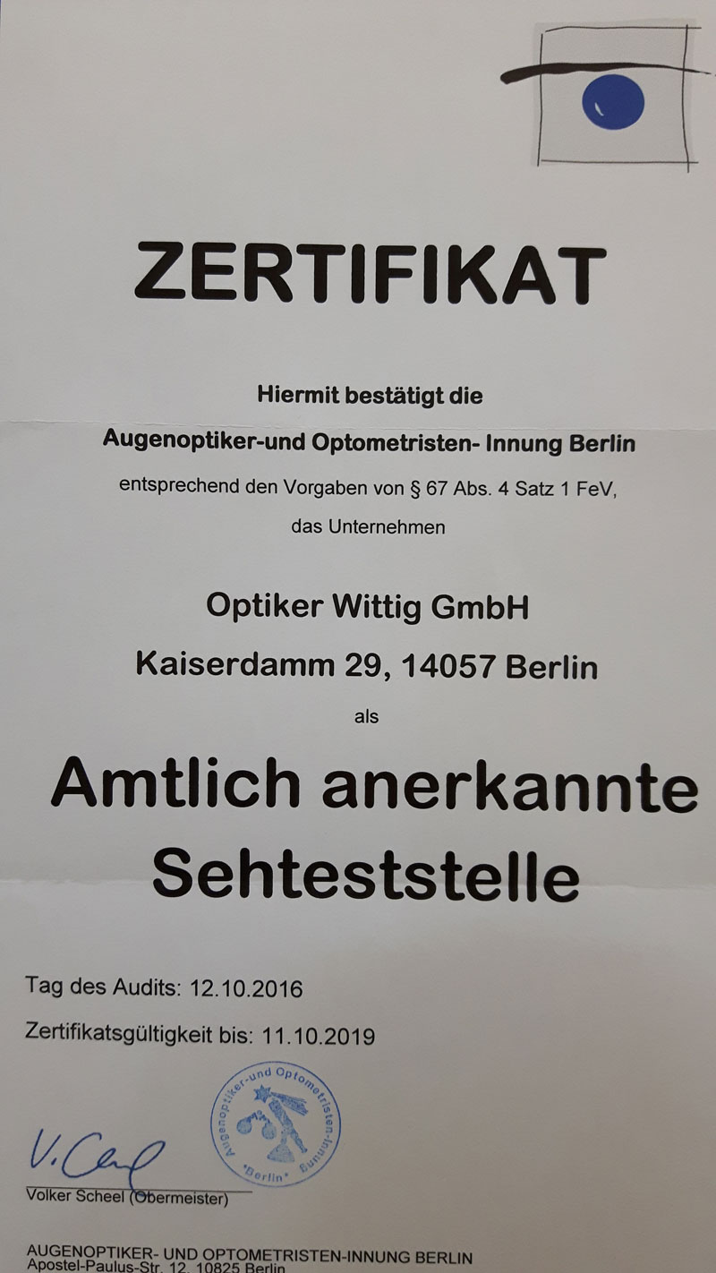 Amtlich anerkannte Sehteststelle