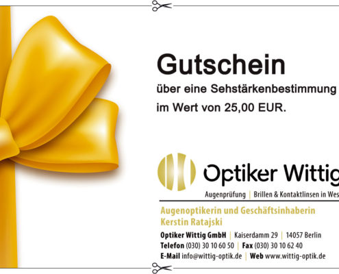 Einen Gutschein über eine Sehstärkenbestimmung im Wert von 25,00 EUR.